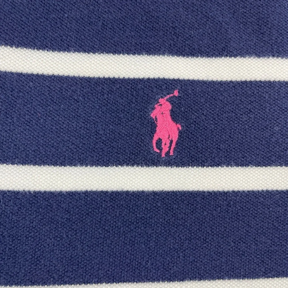 Polo Ralph Lauren Mens XL Navy Blue Striped Short Sleeve Polo Pink Pony Logo
